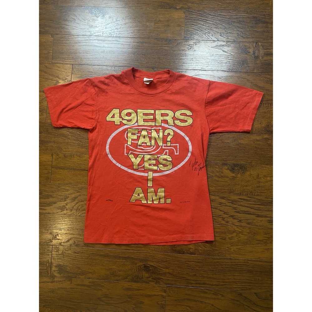 Vintage 1994 San Francisco 49ers Nutmeg Mills Red T-Shirt John Taylor Signed L